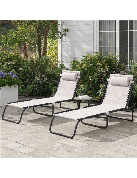 Outsunny 2 Pcs Folding Sun Lounger Beach Chaise Chair, Cream White 84B-206V04CW - pic 42349 | FastDaddyshop