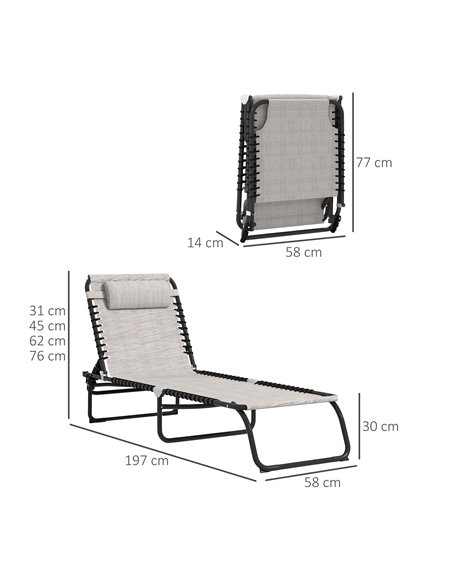 Outsunny 2 Pcs Folding Sun Lounger Beach Chaise Chair, Cream White 84B-206V04CW - pic 42350 | FastDaddyshop