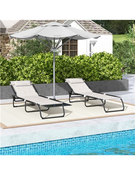 Outsunny 2 Pcs Folding Sun Lounger Beach Chaise Chair Garden Cot Camping Recliner with 4 Position Adjustable Cream White 84B-206 - pic 42354 | FastDaddyshop