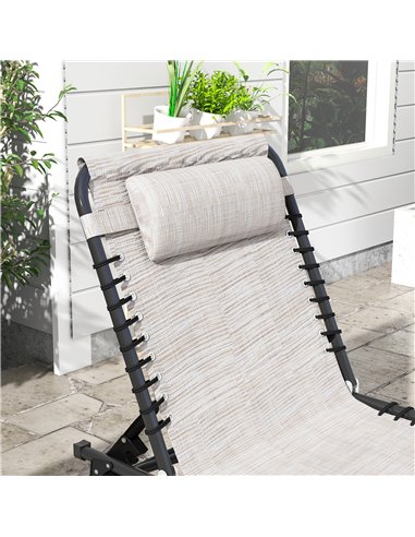 Outsunny 2 Pcs Folding Sun Lounger Beach Chaise Chair Garden Cot Camping Recliner with 4 Position Adjustable Cream White 84B-206