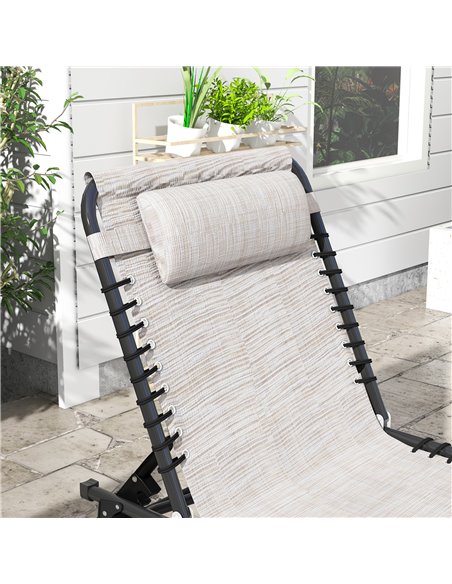 Outsunny 2 Pcs Folding Sun Lounger Beach Chaise Chair Garden Cot Camping Recliner with 4 Position Adjustable Cream White 84B-206 - pic 42355 | FastDaddyshop