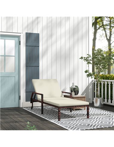 Outsunny Outdoor Sun Lounger, Rattan Wicker Chaise Recliner, Cream White 862-035V71CW