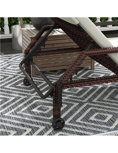 Outsunny Outdoor Sun Lounger, Rattan Wicker Chaise Recliner with 5-Level Adjustable Backrest and 2 Wheels 862-035V71CW