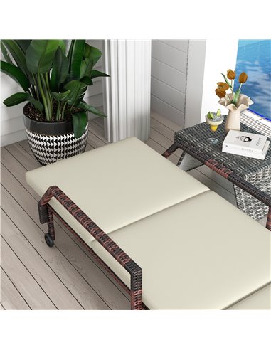 Outsunny Outdoor Sun Lounger, Rattan Wicker Chaise Recliner with 5-Level Adjustable Backrest and 2 Wheels 862-035V71CW