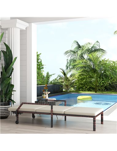 Outsunny Outdoor Sun Lounger, Rattan Wicker Chaise Recliner with 5-Level Adjustable Backrest and 2 Wheels 862-035V71CW