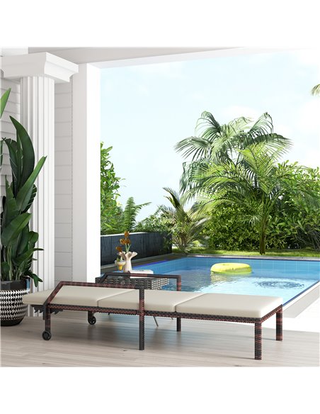 Outsunny Outdoor Sun Lounger, Rattan Wicker Chaise Recliner with 5-Level Adjustable Backrest and 2 Wheels 862-035V71CW - pic 42365 | FastDaddyshop