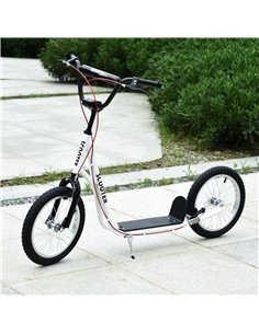 HOMCOM Teen Kids Stunt Scooter Children Kick Scooter Adjustable Handlebar 2 Brakes Ride On 16 Inch Rubber Tyres White