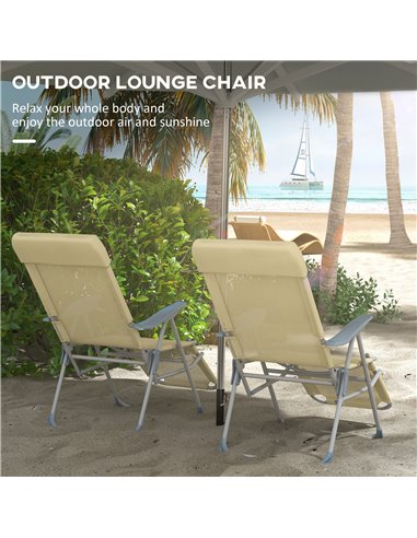 Outsunny Outdoor Sun Lounger Set of 2, Reclining Garden Chairs w/ Adjustable Footrest, 2 pcs Recliner w/ 5-level Adjustable Back