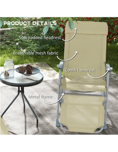 Outsunny Outdoor Sun Lounger Set of 2, Reclining Garden Chairs w/ Adjustable Footrest, 2 pcs Recliner w/ 5-level Adjustable Back