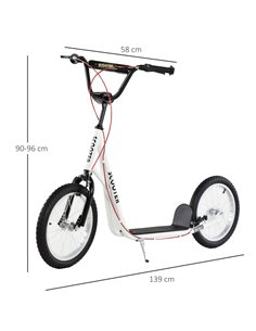 HOMCOM Teen Kids Stunt Scooter Children Kick Scooter Adjustable Handlebar 2 Brakes Ride On 16 Inch Rubber Tyres White 2