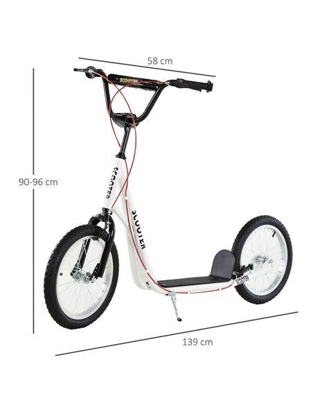 HOMCOM Teen Kids Stunt Scooter Children Kick Scooter Adjustable Handlebar 2 Brakes Ride On 16 Inch Rubber Tyres White - pic 4238 | FastDaddyshop