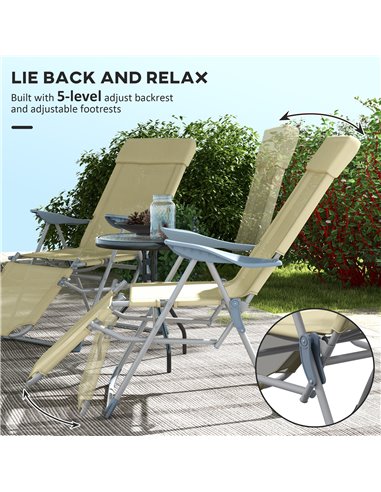 Outsunny Outdoor Sun Lounger Set of 2, Reclining Garden Chairs w/ Adjustable Footrest, 2 pcs Recliner w/ 5-level Adjustable Back