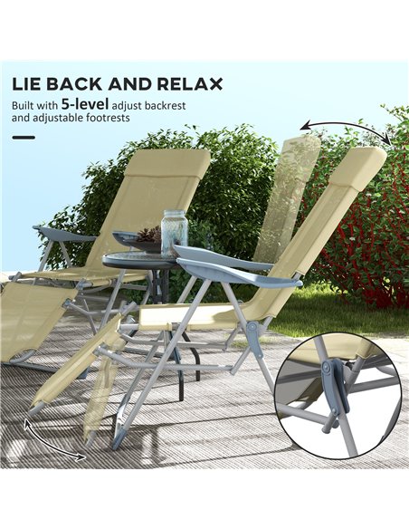 Outsunny Outdoor Sun Lounger Set of 2, Reclining Garden Chairs w/ Adjustable Footrest, 2 pcs Recliner w/ 5-level Adjustable Back - pic 42381 | FastDaddyshop