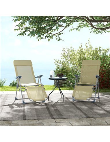 Outsunny Outdoor Sun Lounger Set of 2, Reclining Garden Chairs w/ Adjustable Footrest, 2 pcs Recliner w/ 5-level Adjustable Back