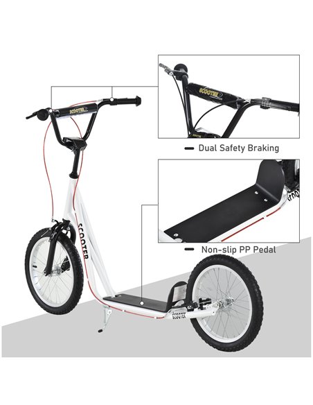 HOMCOM Teen Kids Stunt Scooter Children Kick Scooter Adjustable Handlebar 2 Brakes Ride On 16 Inch Rubber Tyres White - pic 4239 | FastDaddyshop