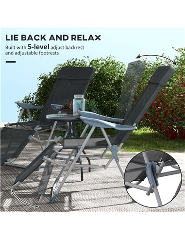 Outsunny Outdoor Sun Lounger Set of 2, Reclining Garden Chairs w/ Adjustable Footrest, 2 pcs Recliner w/ 5-level Adjustable Back