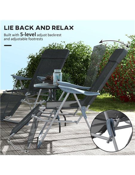 Outsunny Outdoor Sun Lounger Set of 2, Reclining Garden Chairs w/ Adjustable Footrest, 2 pcs Recliner w/ 5-level Adjustable Back - pic 42390 | FastDaddyshop