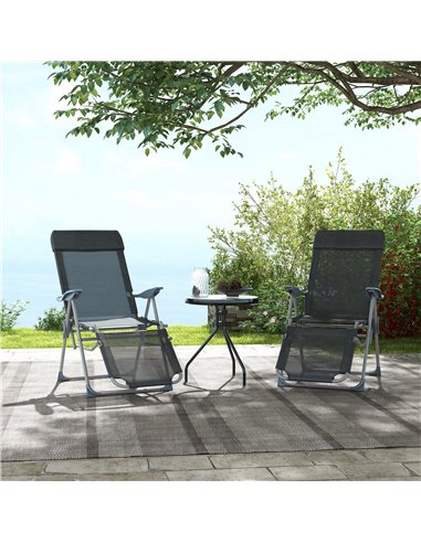 Outsunny Outdoor Sun Lounger Set of 2, Reclining Garden Chairs w/ Adjustable Footrest, 2 pcs Recliner w/ 5-level Adjustable Back
