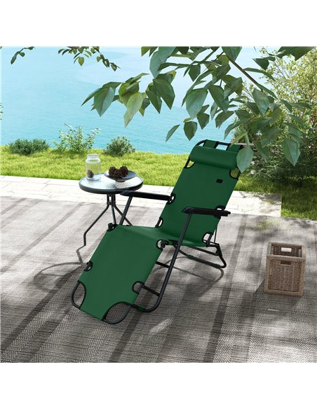 Outsunny 2 in 1 Sun Lounger Folding Reclining Chair, Green 84B-043V00GN - pic 42394 | FastDaddyshop