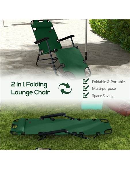 Outsunny 2 in 1 Sun Lounger Folding Reclining Chair Garden Outdoor Camping Adjustable Back with Pillow, Green 84B-043V00GN - pic 42396 | FastDaddyshop