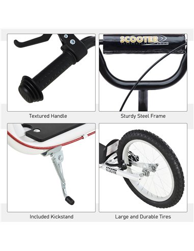 HOMCOM Teen Kids Stunt Scooter Children Kick Scooter Adjustable Handlebar 2 Brakes Ride On 16 Inch Rubber Tyres White