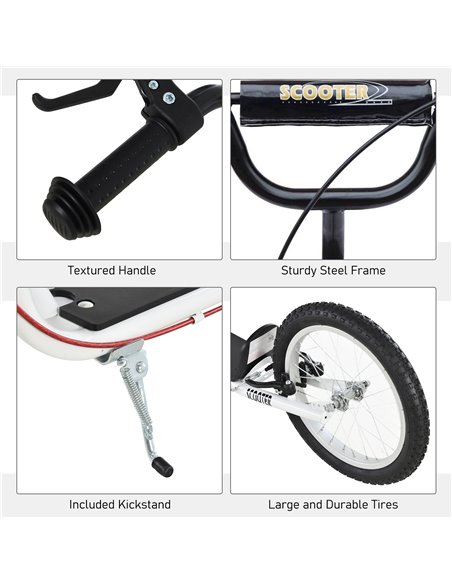 HOMCOM Teen Kids Stunt Scooter Children Kick Scooter Adjustable Handlebar 2 Brakes Ride On 16 Inch Rubber Tyres White - pic 4240 | FastDaddyshop