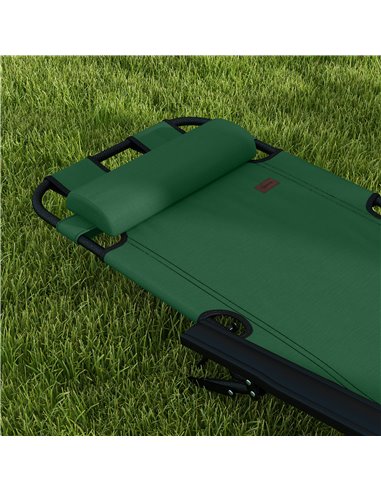 Outsunny 2 in 1 Sun Lounger Folding Reclining Chair Garden Outdoor Camping Adjustable Back with Pillow, Green 84B-043V00GN