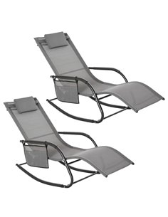 Outsunny 2Pcs Garden Rocking Chair, Patio Sun Lounger Rocker Chair, Grey 84A-P024