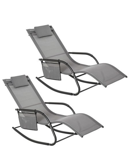 Outsunny 2Pcs Garden Rocking Chair, Patio Sun Lounger Rocker Chair, Grey 84A-P024 - pic 42402 | FastDaddyshop