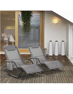 Outsunny 2Pcs Garden Rocking Chair, Patio Sun Lounger Rocker Chair, Grey 84A-P024 2