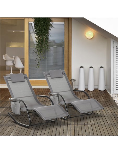 Outsunny 2Pcs Garden Rocking Chair, Patio Sun Lounger Rocker Chair, Grey 84A-P024 - pic 42403 | FastDaddyshop