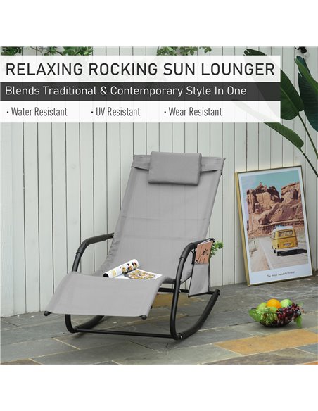 Outsunny 2Pcs Garden Rocking Chair, Patio Sun Lounger Rocker Chair, Grey 84A-P024 - pic 42405 | FastDaddyshop