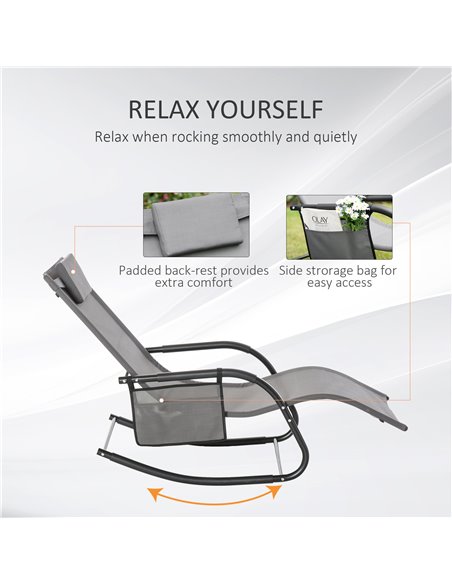 Outsunny 2Pcs Garden Rocking Chair, Patio Sun Lounger Rocker Chair w/ Breathable Mesh Fabric, Removable Headrest Pillow, Side St - pic 42407 | FastDaddyshop