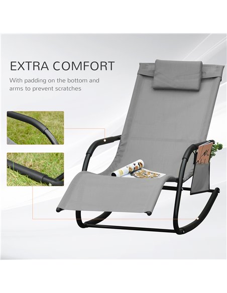 Outsunny 2Pcs Garden Rocking Chair, Patio Sun Lounger Rocker Chair w/ Breathable Mesh Fabric, Removable Headrest Pillow, Side St - pic 42408 | FastDaddyshop