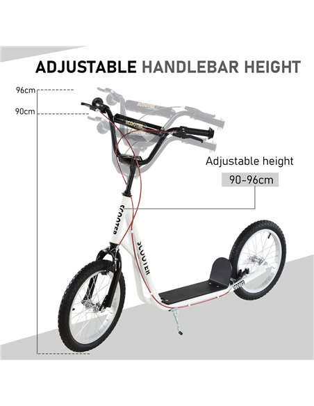 HOMCOM Teen Kids Stunt Scooter Children Kick Scooter Adjustable Handlebar 2 Brakes Ride On 16 Inch Rubber Tyres White - pic 4241 | FastDaddyshop
