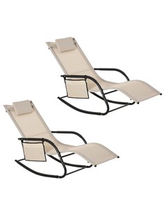 Outsunny 2Pcs Garden Rocking Chair, Patio Sun Lounger Rocker Chair, Cream White 84A-P022