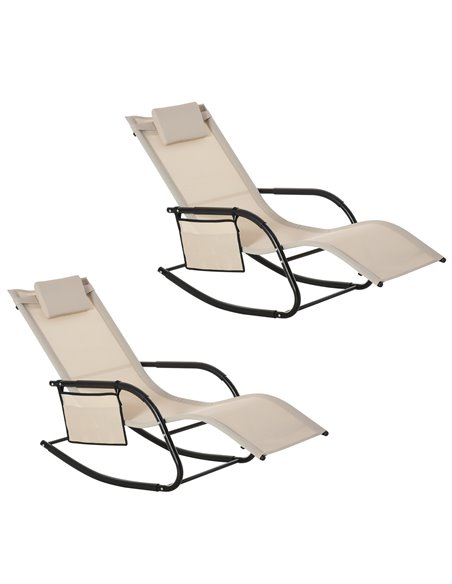 Outsunny 2Pcs Garden Rocking Chair, Patio Sun Lounger Rocker Chair, Cream White 84A-P022 - pic 42411 | FastDaddyshop