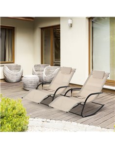 Outsunny 2Pcs Garden Rocking Chair, Patio Sun Lounger Rocker Chair, Cream White 84A-P022 2