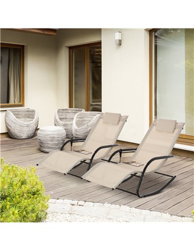 Outsunny 2Pcs Garden Rocking Chair, Patio Sun Lounger Rocker Chair, Cream White 84A-P022