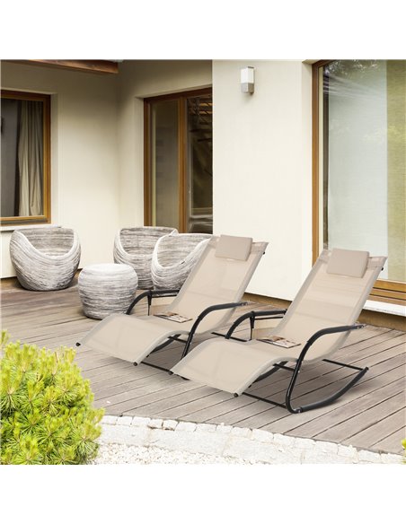 Outsunny 2Pcs Garden Rocking Chair, Patio Sun Lounger Rocker Chair, Cream White 84A-P022 - pic 42412 | FastDaddyshop