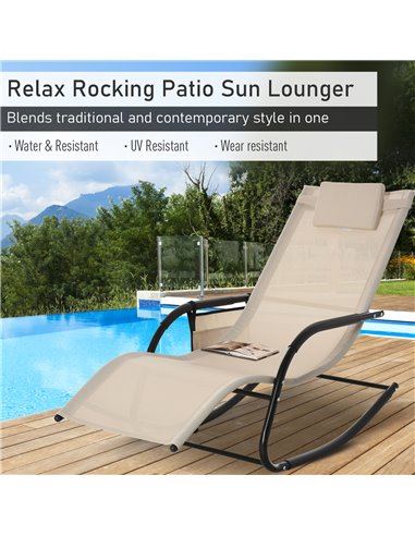 Outsunny 2Pcs Garden Rocking Chair, Patio Sun Lounger Rocker Chair, Cream White 84A-P022
