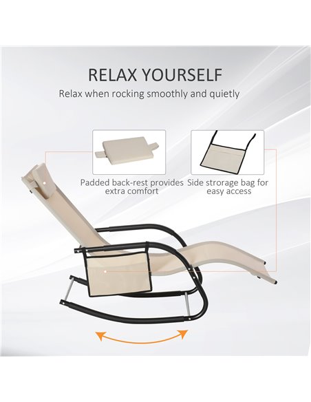Outsunny 2Pcs Garden Rocking Chair, Patio Sun Lounger Rocker Chair w/ Breathable Mesh Fabric, Removable Headrest Pillow, Side St - pic 42416 | FastDaddyshop