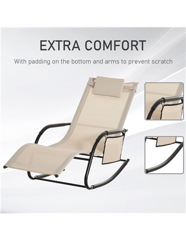 Outsunny 2Pcs Garden Rocking Chair, Patio Sun Lounger Rocker Chair w/ Breathable Mesh Fabric, Removable Headrest Pillow, Side St