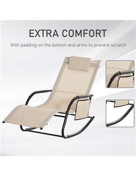 Outsunny 2Pcs Garden Rocking Chair, Patio Sun Lounger Rocker Chair w/ Breathable Mesh Fabric, Removable Headrest Pillow, Side St - pic 42417 | FastDaddyshop