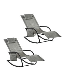 Outsunny 2Pcs Patio Sun Lounger Rocker Chair, Dark Grey 84A-P021