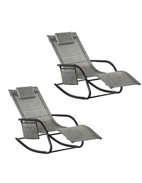 Outsunny 2Pcs Patio Sun Lounger Rocker Chair, Dark Grey 84A-P021 - pic 42420 | FastDaddyshop
