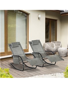 Outsunny 2Pcs Patio Sun Lounger Rocker Chair, Dark Grey 84A-P021 2