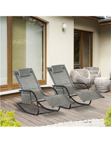 Outsunny 2Pcs Patio Sun Lounger Rocker Chair, Dark Grey 84A-P021