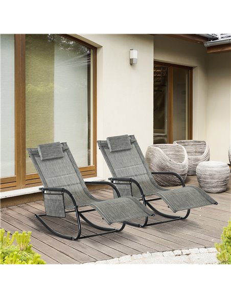 Outsunny 2Pcs Patio Sun Lounger Rocker Chair, Dark Grey 84A-P021 - pic 42421 | FastDaddyshop
