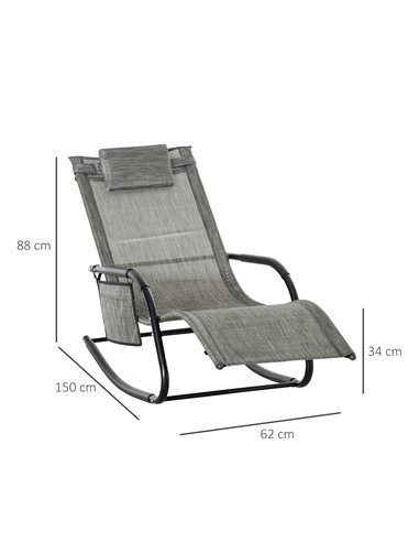 Outsunny 2Pcs Patio Sun Lounger Rocker Chair, Dark Grey 84A-P021